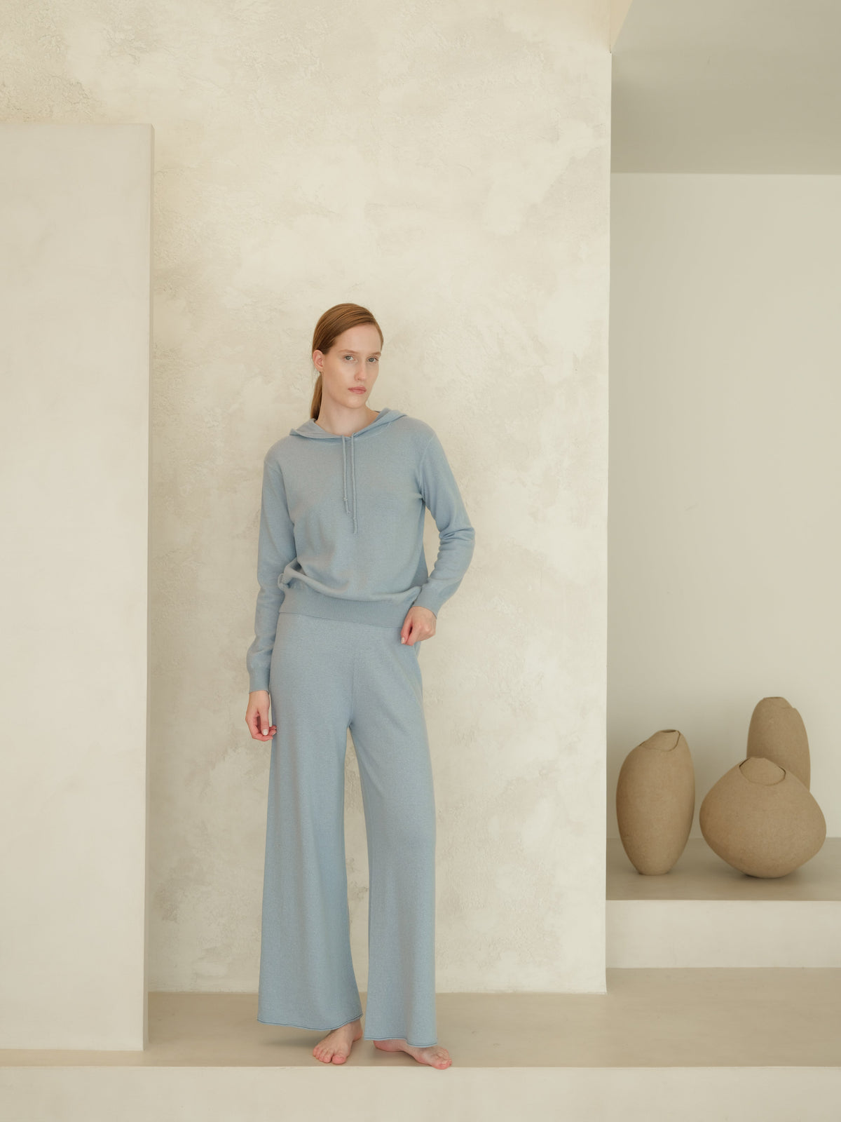 Pantalon jambe large en maille, mélange cachemire, photo 19
