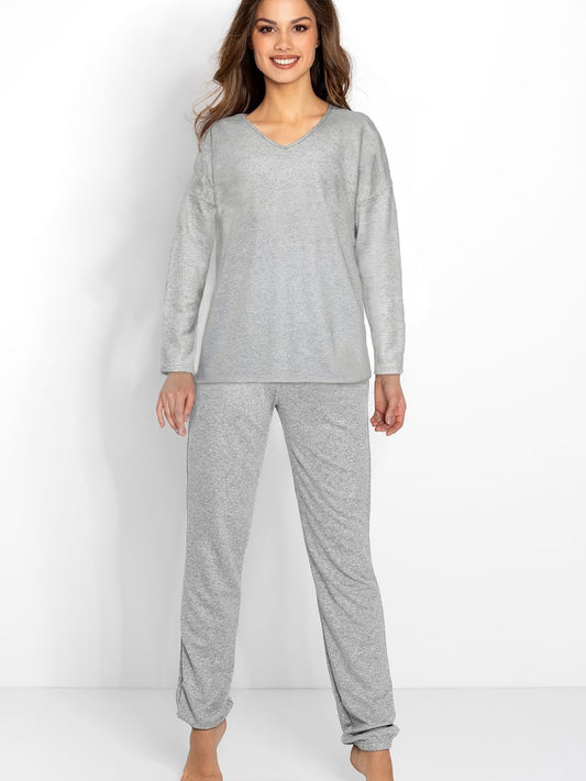 Pijama gris de viscosa con cuello de encaje, foto 2