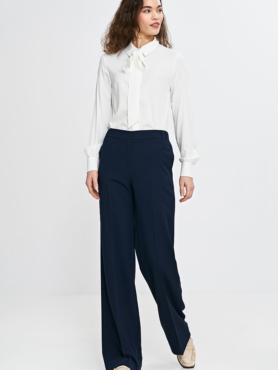 Navy wide-leg pleated trousers, photo 4