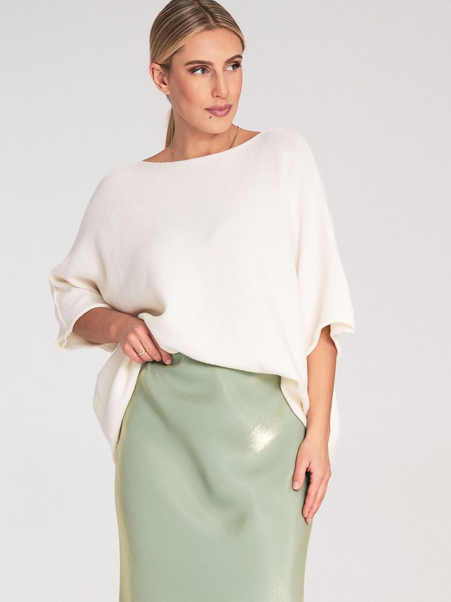 Maglione a pipistrello beige in misto lana, foto 4