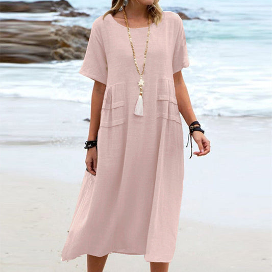 Robe midi fluide en coton-lin, coupe ample