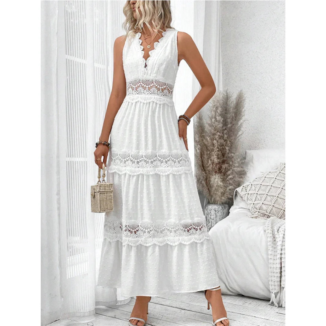 Robe sans manches en dentelle – col en V chic pour l’été - VoltÉlan