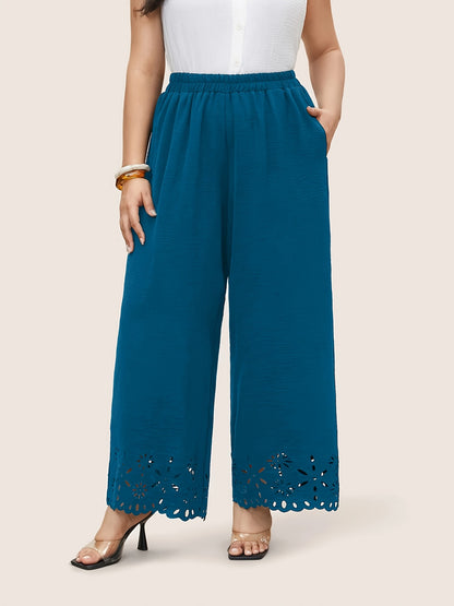 Pantalon Large Brodé Femme - Taille Élastique Grande Taille