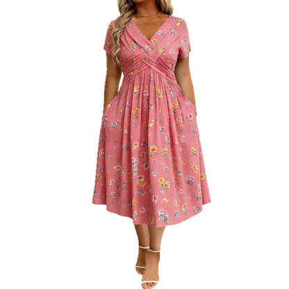 Robe Florale Femme Grande Taille Coupe Enveloppante, détail matière et finition