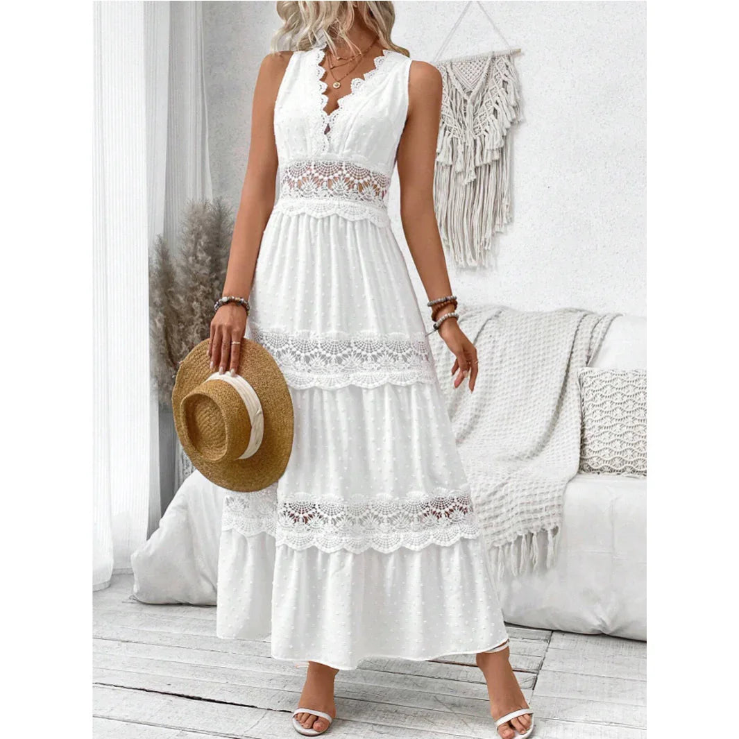 Robe sans manches en dentelle – col en V chic pour l’été - VoltÉlan