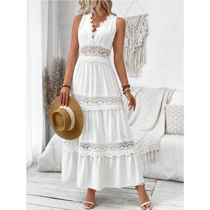 Robe sans manches en dentelle – col en V chic pour l’été - VoltÉlan