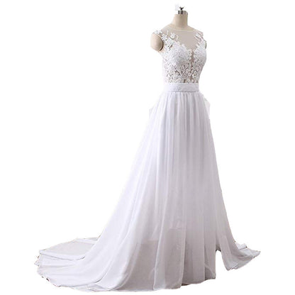 Robe de mariée simple en chiffon blanc avec fente, robes de soirée charmantes, robes de cérémonie.