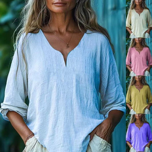 Casual Loose Cotton-Linen Long-Slee — Vue principale | VoltElan