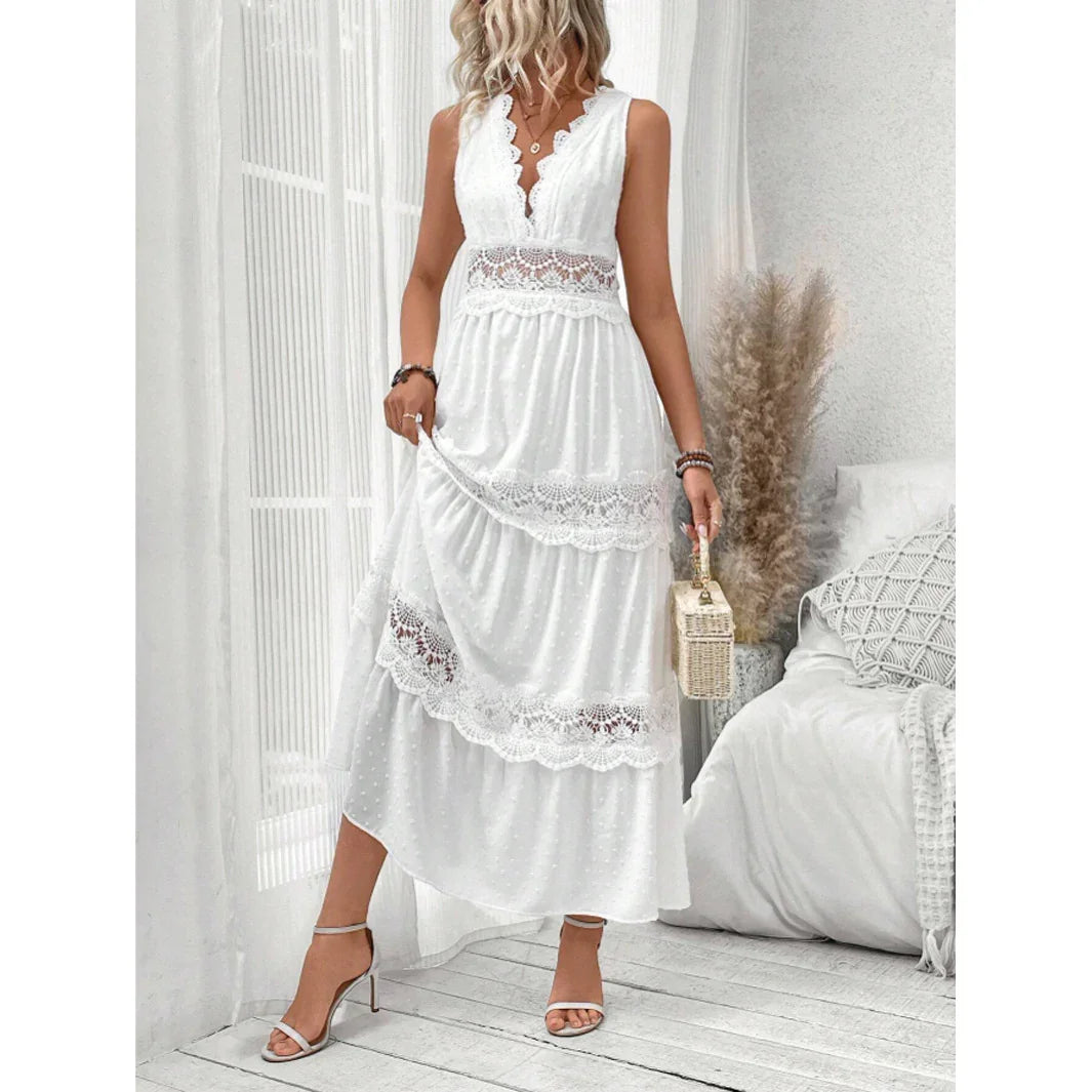 Robe sans manches en dentelle – col en V chic pour l’été - VoltÉlan