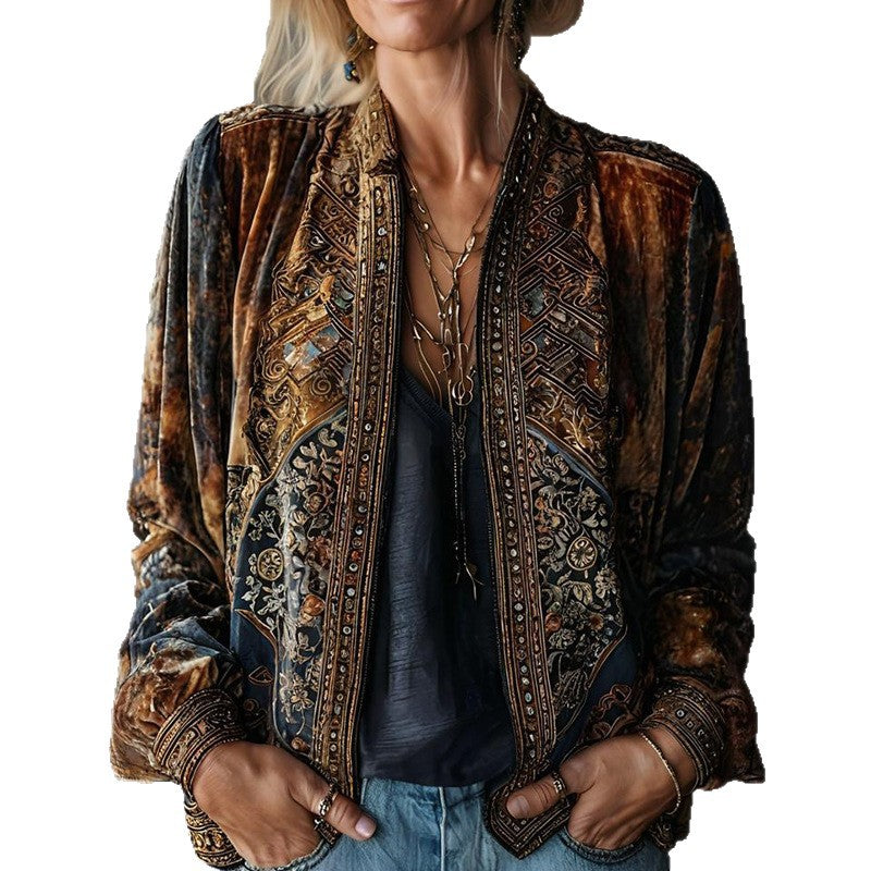 Cardigan bohème femme manches longues, imprimé