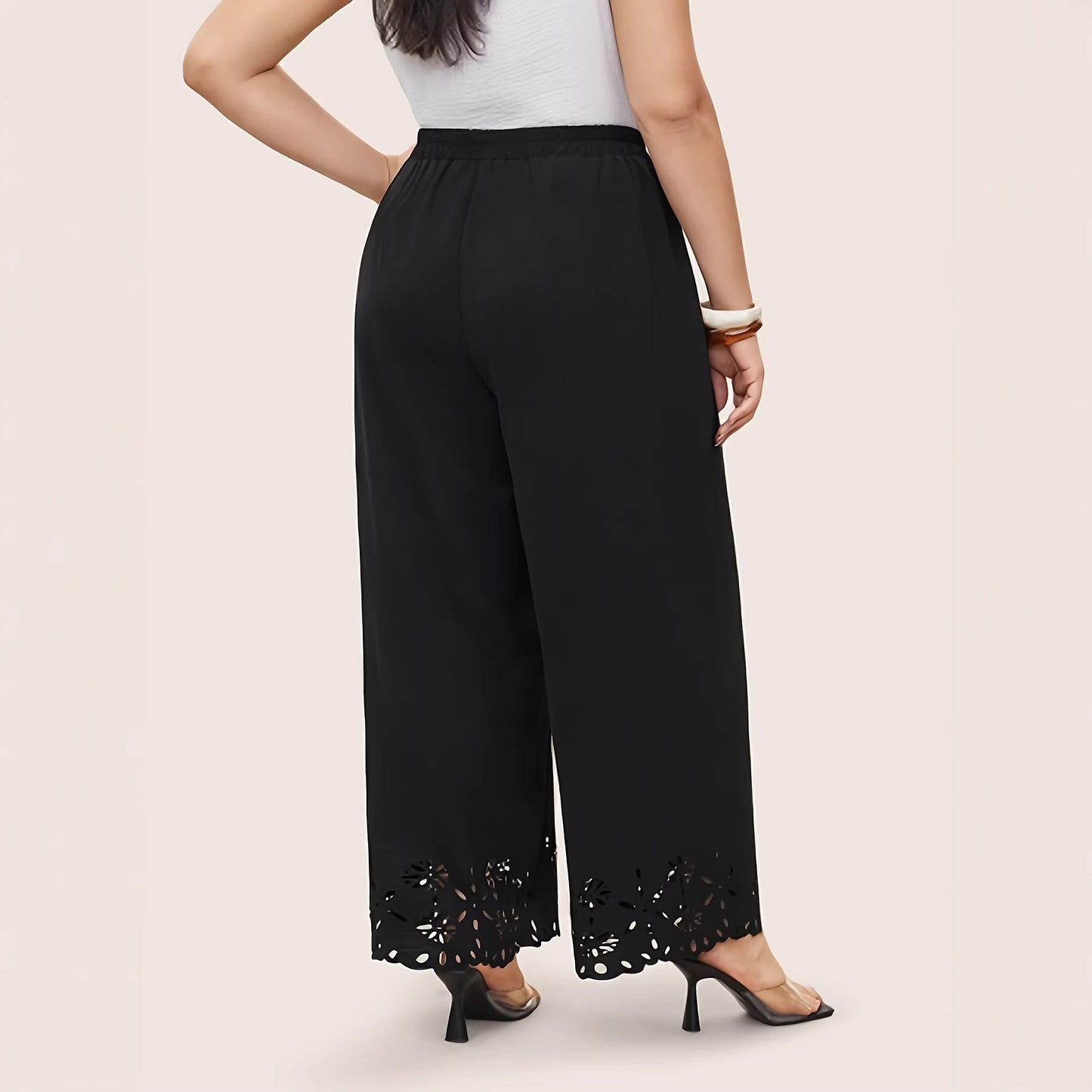 Pantalon Large Brodé Femme - Taille Élastique Grande Taille