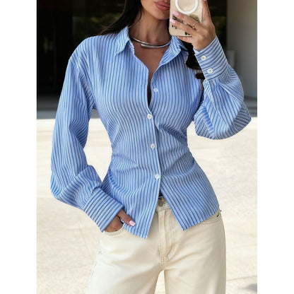Woman's Blouse with Slightly Puffy V-Neck