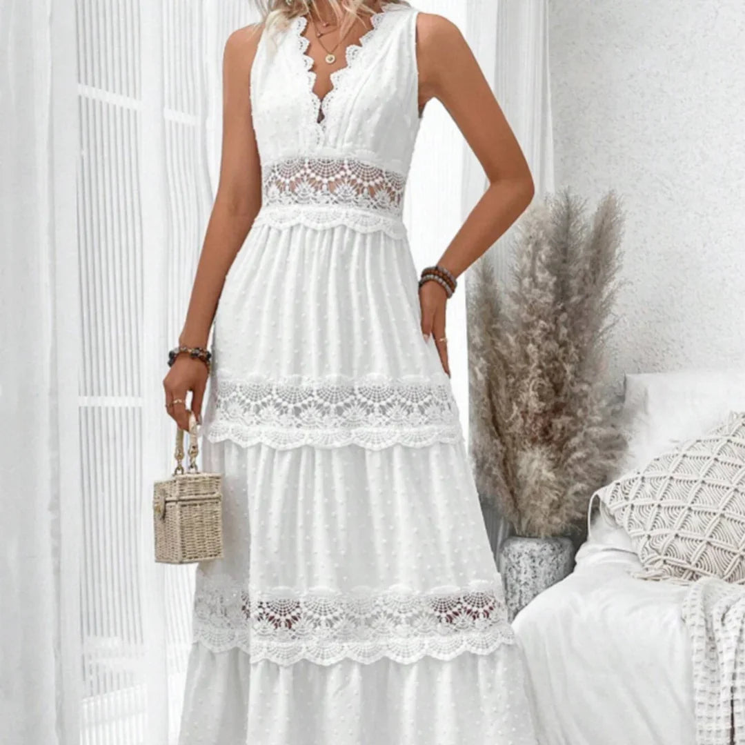 Robe sans manches en dentelle – col en V chic pour l’été - VoltÉlan