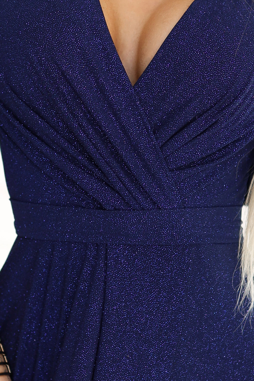 Vestido largo de brocado Jennifer azul marino con lentejuelas, foto 8