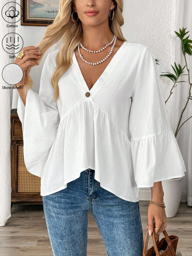 Blouse Col V Manches Cloche Femme - Coton Léger