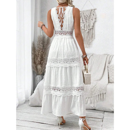 Robe sans manches en dentelle – col en V chic pour l’été - VoltÉlan