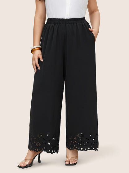 Pantalon Large Brodé Femme - Taille Élastique Grande Taille