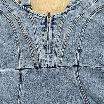 Robe en Jean à Bretelles Fendue et Cintrée
