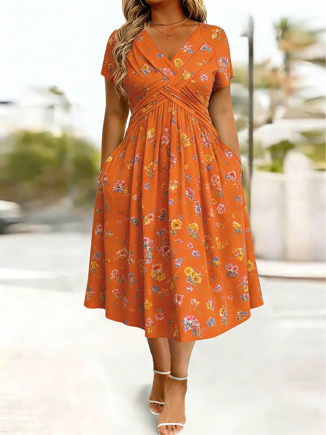 Robe Florale Femme Grande Taille Coupe Enveloppante, vue arrière