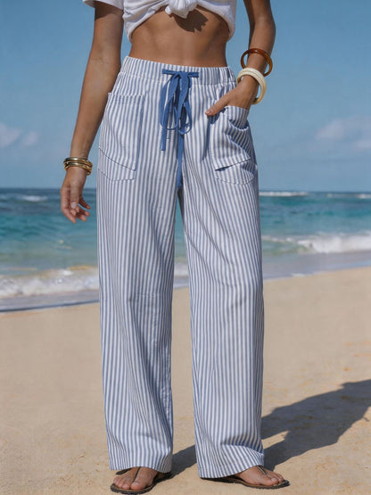 Pantalon Fluide Effet Lin Femme - Cordon & Poches