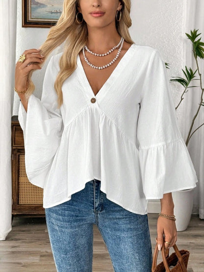 Blouse Col V Manches Cloche Femme - Coton Léger