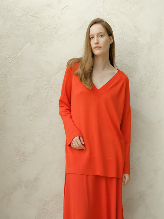 Pull maxi col V en laine mérinos extra fine, photo 1