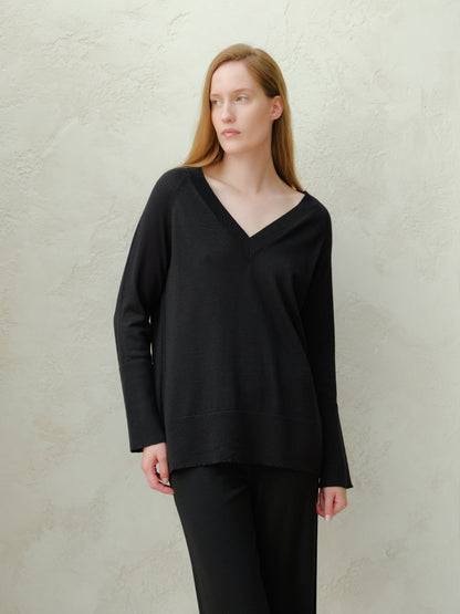 Pull maxi col V en laine mérinos extra fine, photo 10