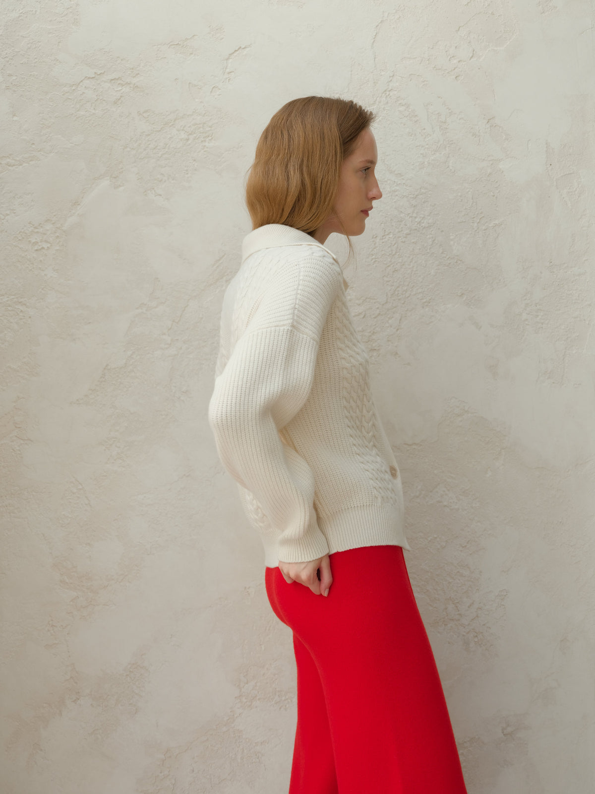 Cardigan polo a trecce in misto cashmere, foto 9