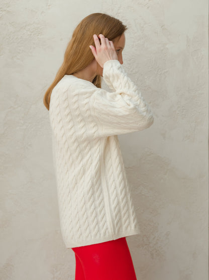 Pull maxi torsadé, mélange cachemire, photo 3