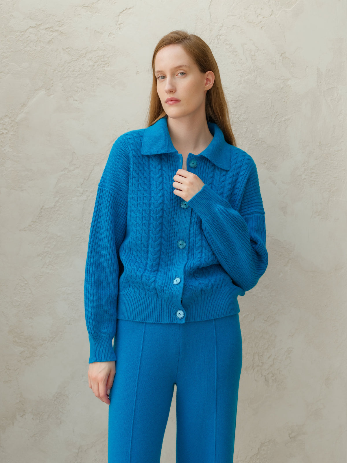 Cardigan polo a trecce in misto cashmere, foto 1