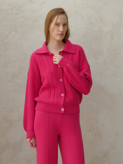 Cardigan polo a trecce in misto cashmere, foto 13