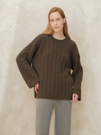 Pull maxi torsadé, mélange cachemire, photo 8