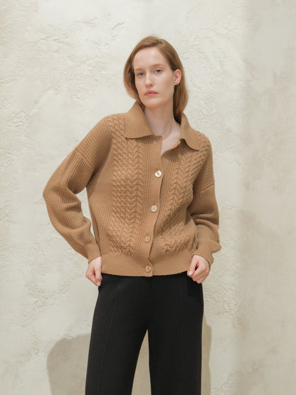 Cardigan polo a trecce in misto cashmere, foto 15