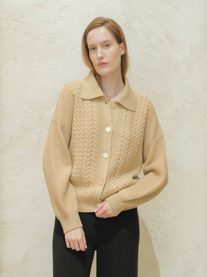 Cardigan polo a trecce in misto cashmere, foto 11