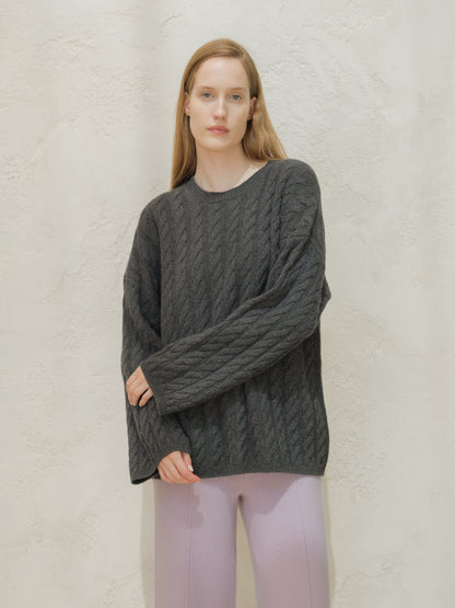 Pull maxi torsadé, mélange cachemire, photo 6