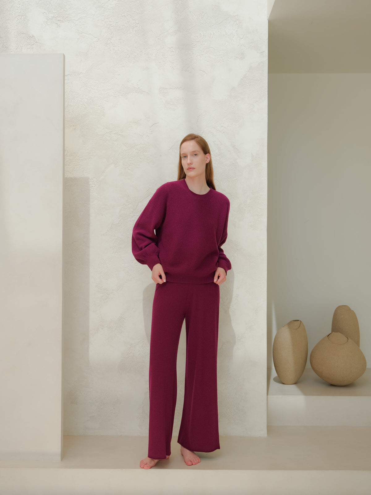 Pantalon jambe large en maille, mélange cachemire, photo 10