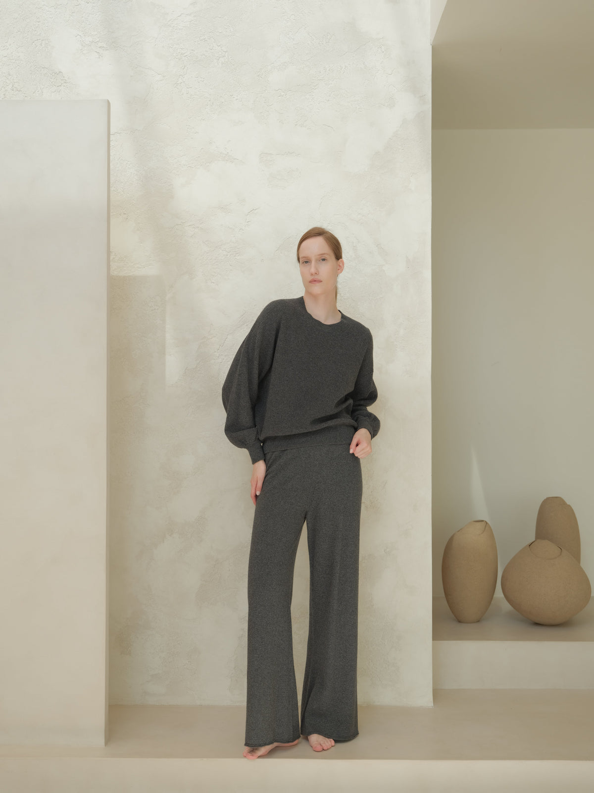 Pantalon jambe large en maille, mélange cachemire, photo 12