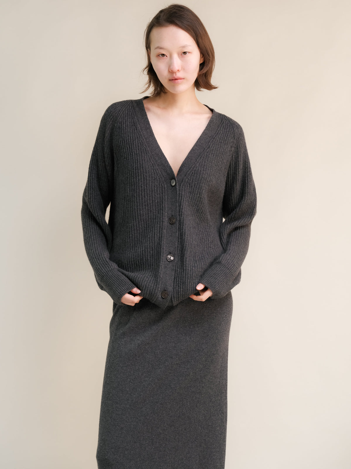 Cardigan long côtelé, mélange cachemire, photo 9