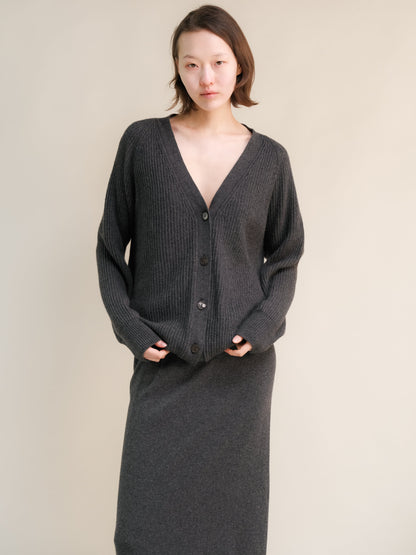 Cardigan long côtelé, mélange cachemire, photo 9