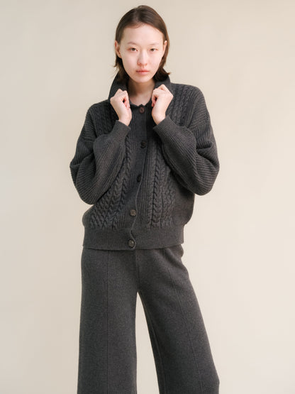 Cardigan polo a trecce in misto cashmere, foto 4
