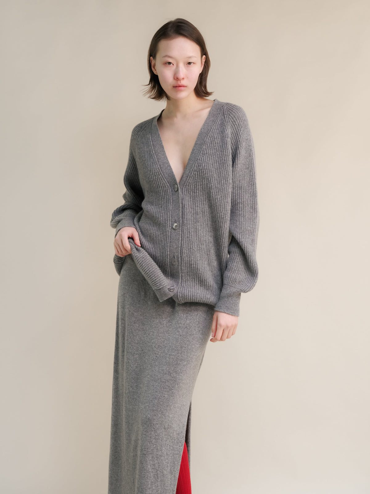 Cardigan long côtelé, mélange cachemire, photo 19