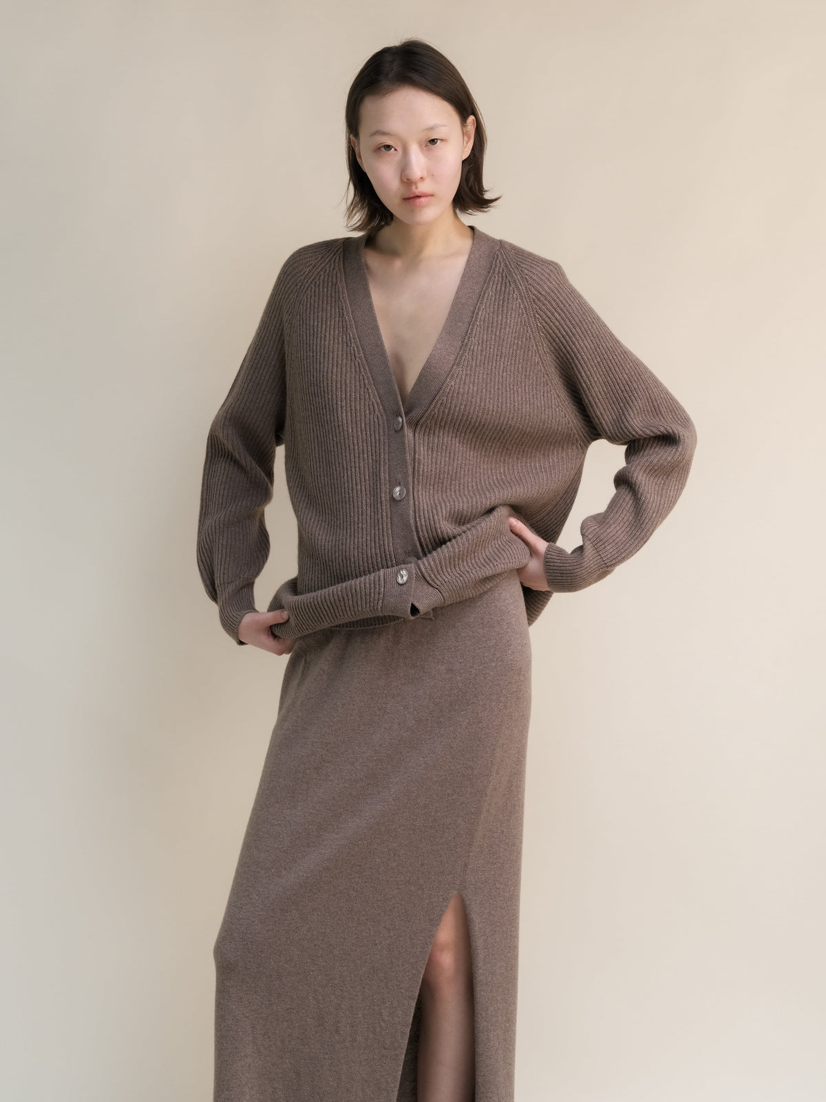 Cardigan long côtelé, mélange cachemire, photo 3