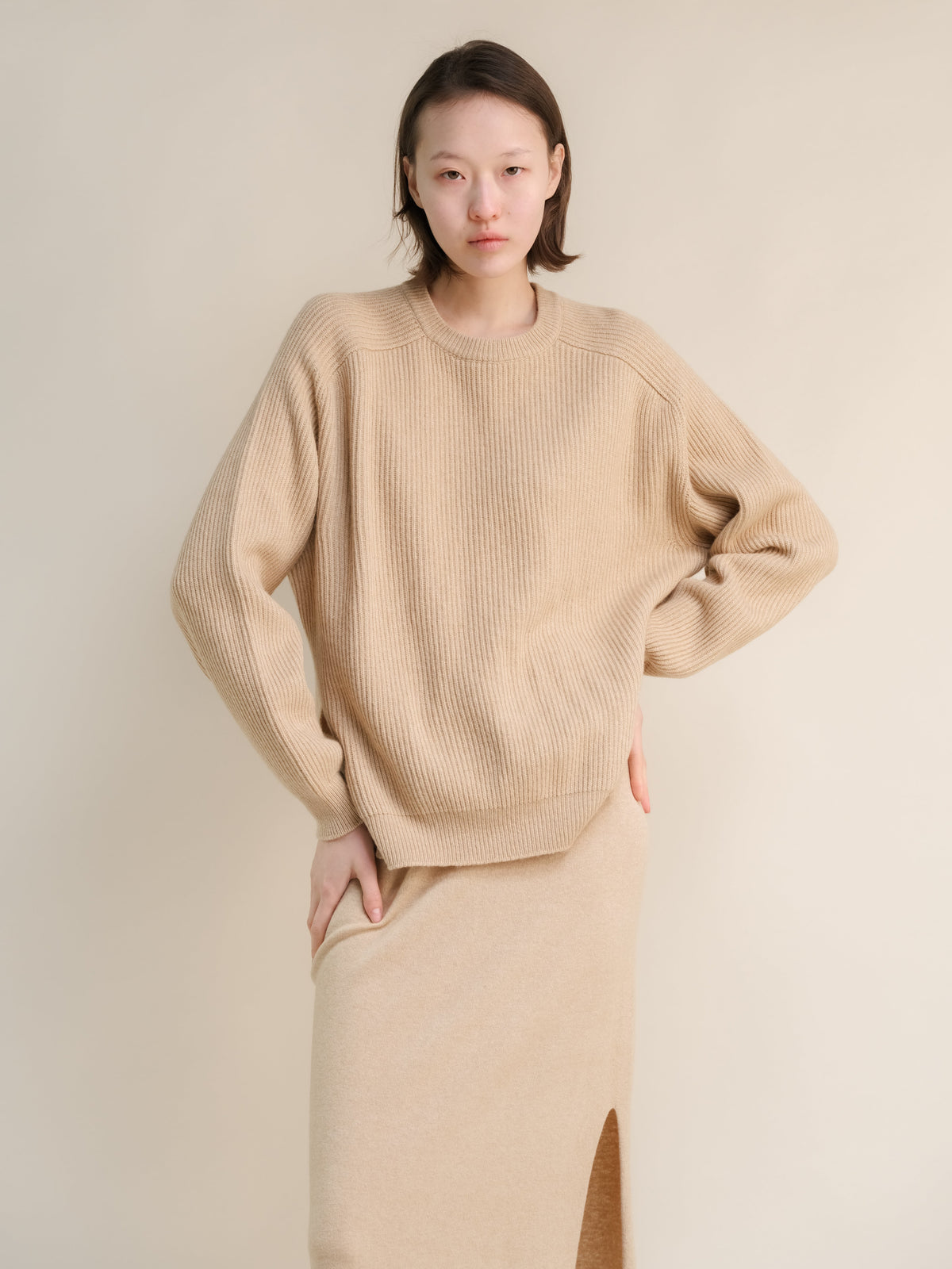 Pull col rond en côte anglaise, mélange cachemire, photo 7