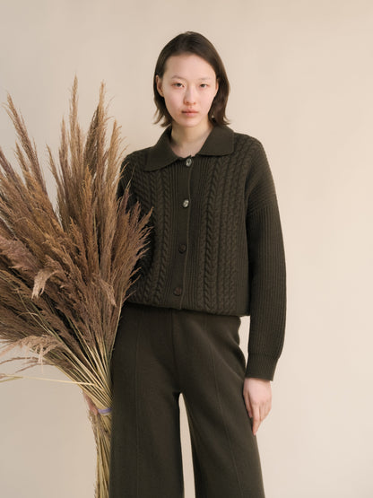 Cardigan polo a trecce in misto cashmere, foto 16