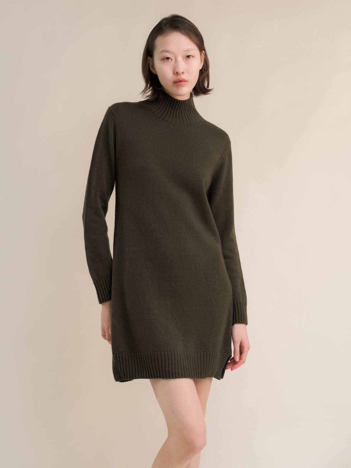 Vestido midi de cuello alto, mezcla de cachemira, foto 17
