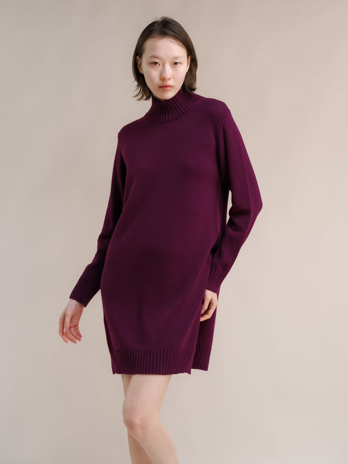 Vestido midi de cuello alto, mezcla de cachemira, foto 2