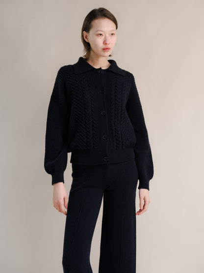 Cardigan polo a trecce in misto cashmere, foto 12