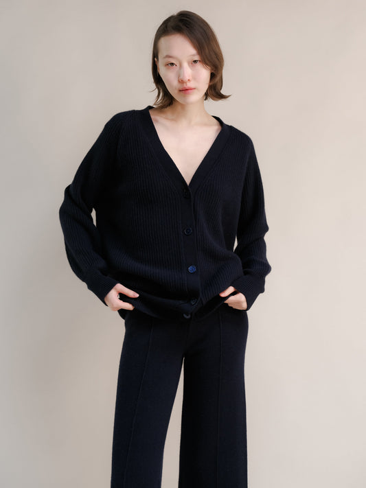 Cardigan long côtelé, mélange cachemire, photo 1