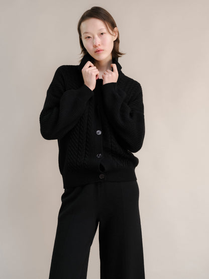 Cardigan polo a trecce in misto cashmere, foto 2