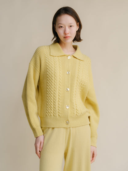 Cardigan polo a trecce in misto cashmere, foto 14